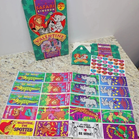 🌴5 for $25🌴 Vintage Safari Kingdom Valentines Day Kit Class Room School - Picture 1 of 11